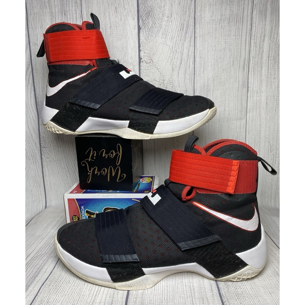 Men's Size 12 Nike Lebron Soldier 10 Shoes Black Red Basketball 844374-016